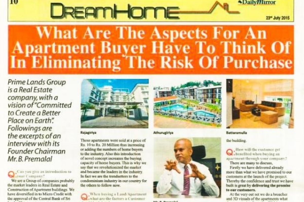 DREAM HOME- DAILY MIRROR 23RD JULY 2015